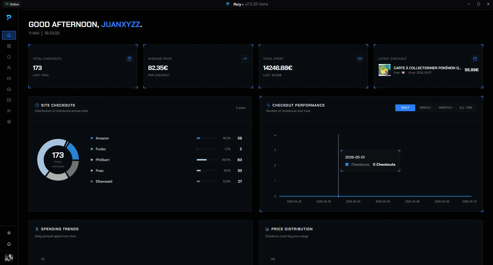 Dashboard view in Pory